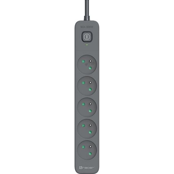 Surge protector power strip Power Line+ 1.8m Graphite 5 outlets