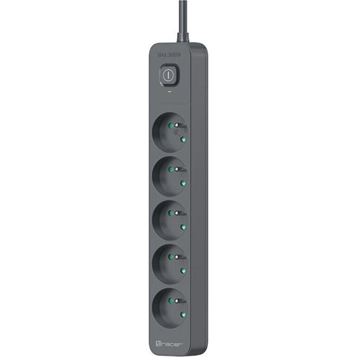 Surge protector power strip Power Line+ 1.8m Graphite 5 outlets