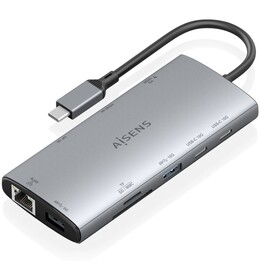 Station d'accueil USB Type-C Aisens ASUC-10P050-GR / 1 DisplayPort / 1 HDMI 4K / 1 RJ45 / 2 USB / 2 USB Type-C / 1 USB Type-