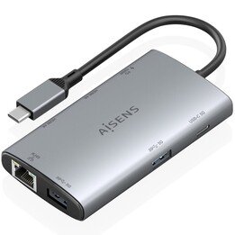 Docking USB Tipo-C Aisens ASUC-7P049-GR/ 2xHDMI 4K/ 1xRJ45/ 2xUSB/ 1xUSB Tipo-C/ 1xUSB Tipo-C PD/ Gris