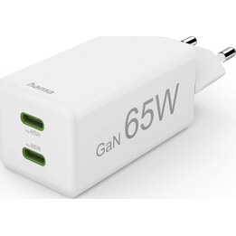 Cargador 2xusb-c usb hama 65w gan mini white