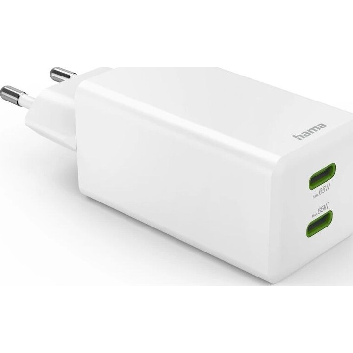 Charger 2xusb-c usb hama 65w gan mini white