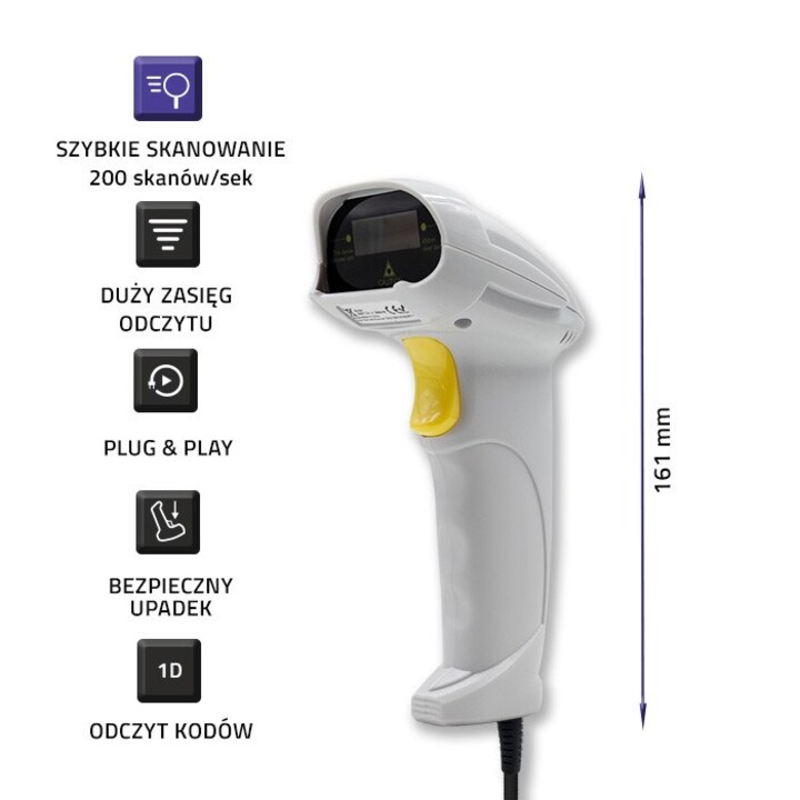 Qoltec 50877 Laserscanner 1D | USB | Weiß