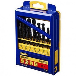 Brocas para metal IRWIN HSS DIN-338, conjunto de 19 peças, 1,0 - 10,0 mm, com incrementos de 0,5 mm.