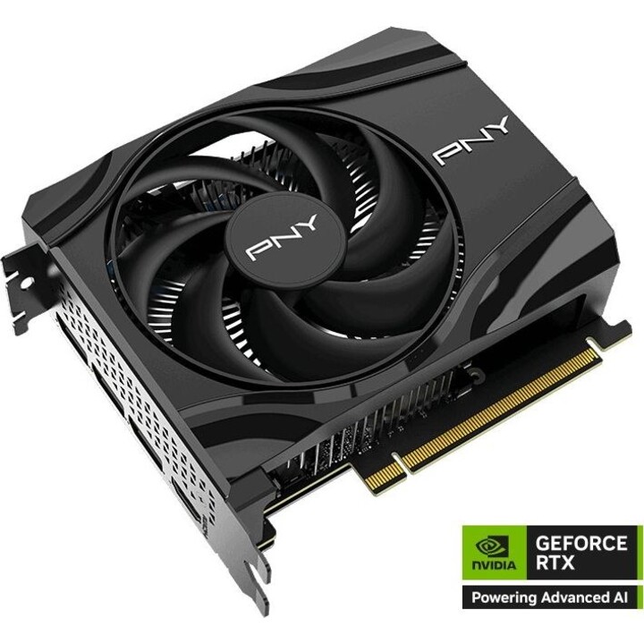 Tarjeta gráfica PNY RTX 5060 de 8 GB con un solo ventilador.