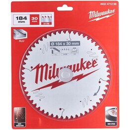 Hoja de sierra circular Milwaukee 184x30x2.4x54 fabricada en aluminio CSB PW