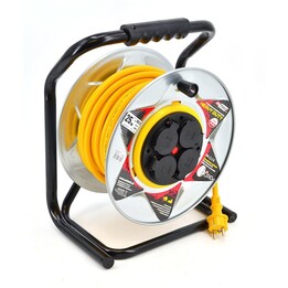 AW extension cable on 30m metal reel, 3 x 2.5mm, yellow, heavy strength, 16A / 3680W / IP44