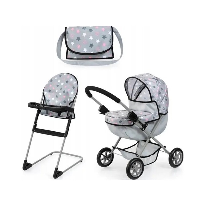 Cochecito y trona para muñecas Bayer, color gris, modelo 13707AB
