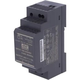 24V DC 30W DIN Rail Wired Power Supply, Black, for Tech ZS-24/30 Controllers
