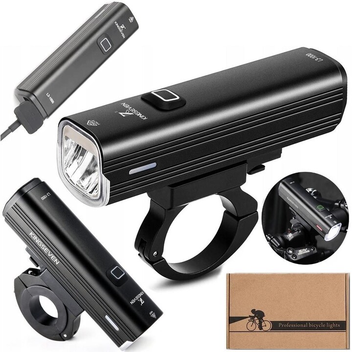 Iluminación para bicicleta KINGSEVEN L3-1000, 1000 lm, recargable.