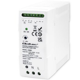 Fonte de alimentação estável Qoltec para trilho DIN com função UPS | 40 W