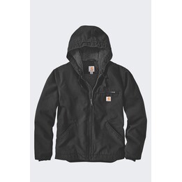 Chaqueta Carhartt de lona lavada con forro de sherpa, color negro.