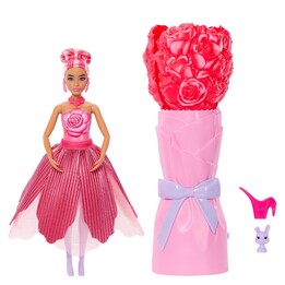 Barbie Muñeca Petal Pop perfumada con vestido rosa, accesorios sorpresa como un conejito y mucho más