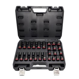 Set di chiavi a percussione AWTOOLS da 1/2", 26 pezzi/10-24 mm/, corte e lunghe, linea nera.