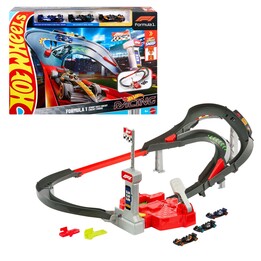 Hot Wheels Formula 1 High Speed Racing Circuit Set with 3 1:64 Scale Diecast Toy Cars