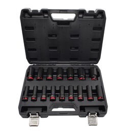 Set di chiavi a percussione AWTOOLS da 1/2", 16 pezzi, lunghezza 10-32 mm, linea nera.
