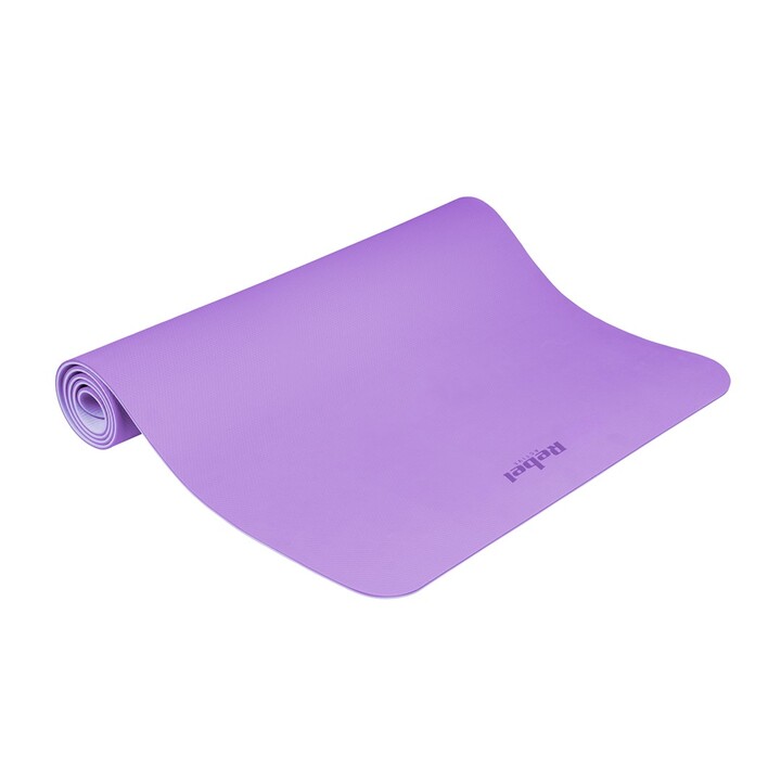 Esterilla de gimnasia para yoga, pilates y fitness, 200x90cm, 1cm de grosor, material TPE, color morado, REBEL ACTIVE