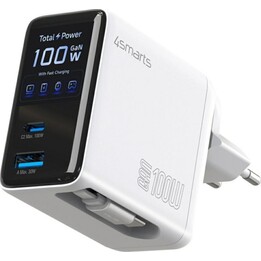Cargador 4smarts Flex Screen AI GaN 100W 2x USB-C y 1x USB-A blanco