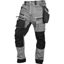 Calça jeans de trabalho, reforços em Cordura, bolsos canguru removíveis, cinza, tamanho XXXL