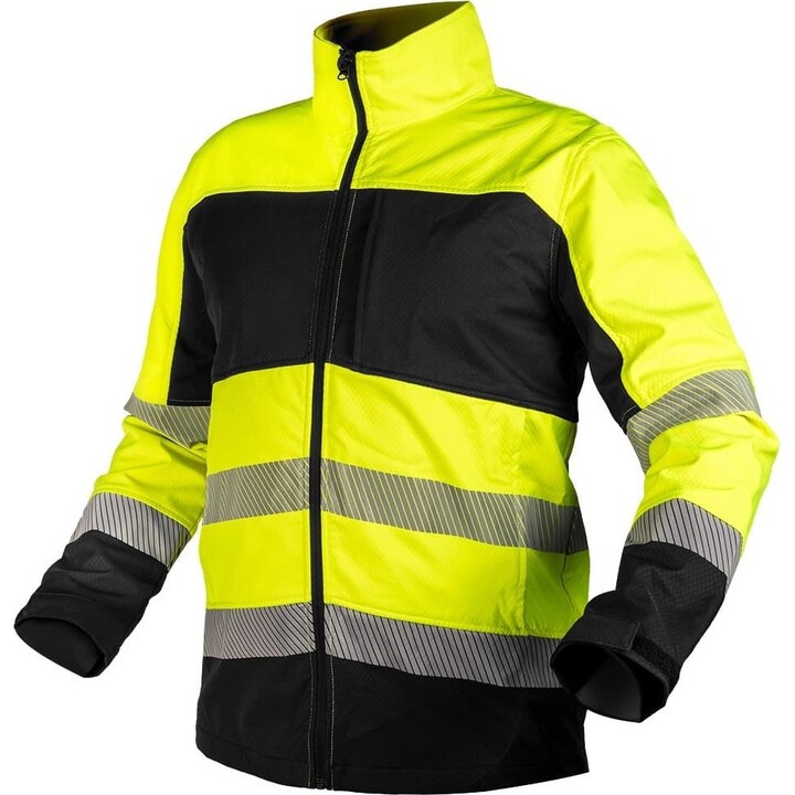 High-visibility softshell work jacket, yellow and black, size S