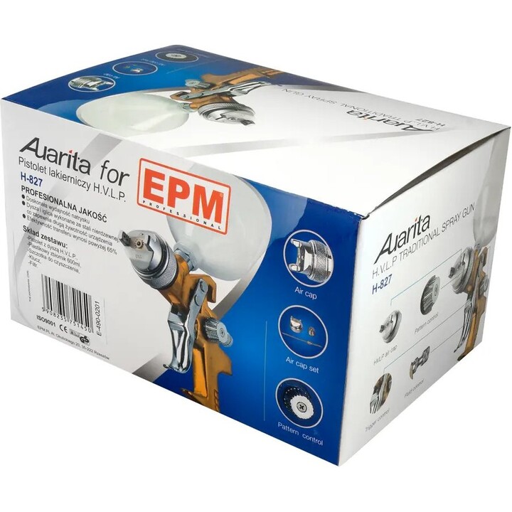 Pistola pulverizadora Aurita H-827 HVLP con alimentación por gravedad, 600 ml, boquilla de 2,0 mm