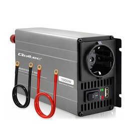 Qoltec Convertisseur de tension MS Wave | 12V vers 230V | 500/1000W | USB | Compatible avec LiFePO4 GEL AGM