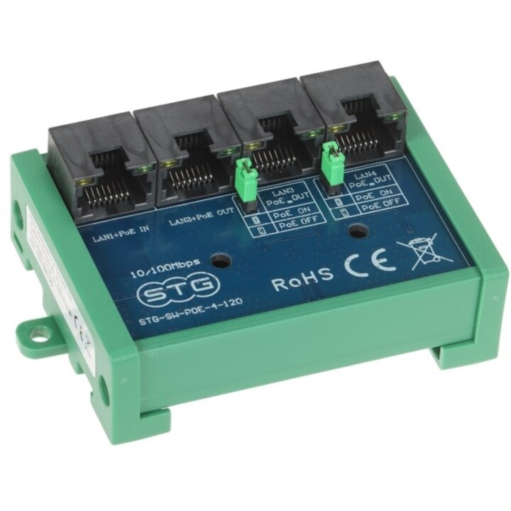 CONMUTADOR/EXTENSOR POE STG-SW-POE-4-120 DE 3 PUERTOS + 1 ENLACE ASCENDENTE STG