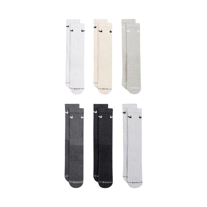Calcetines Nike Everyday Elevated, 6 pares, gris, crema, HQ8021 904, tallas 35-37.5