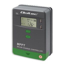 Controlador de carga solar MPPT Qoltec con sensor de temperatura 10A | 12V / 24V | LCD | 2 x USB | GEL | LiFePO4