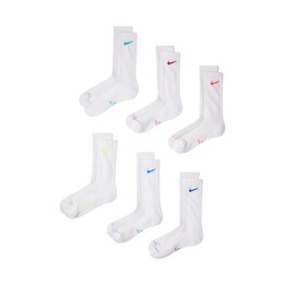 Meias Nike Everyday Elevated, 6 pares, brancas, HQ8021 906, tamanhos 38-42,5
