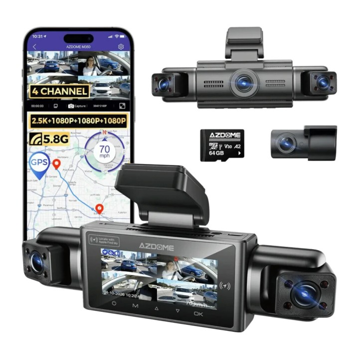 Dashcam AZDOME M350 4 Canaux 360° 2.5K + 3×1080P GPS WiFi 5GHz