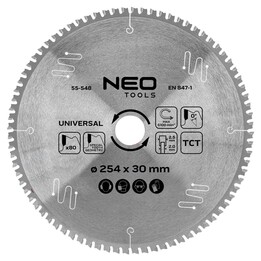 Hoja de sierra circular de carburo, 254 x 30 mm, 80 dientes, universal