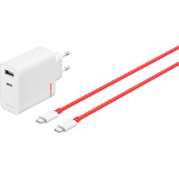 Kit adaptateur secteur GaN double port OnePlus SUPERVOOC 80 W avec câble USB-C blanc