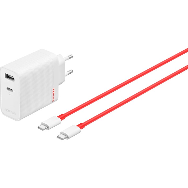 OnePlus SUPERVOOC Kit de adaptador de corriente GaN de doble puerto de 80 W con cable USB-C Blanco