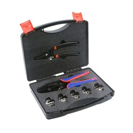 Tool-less replaceable jaw crimping tool set + pliers