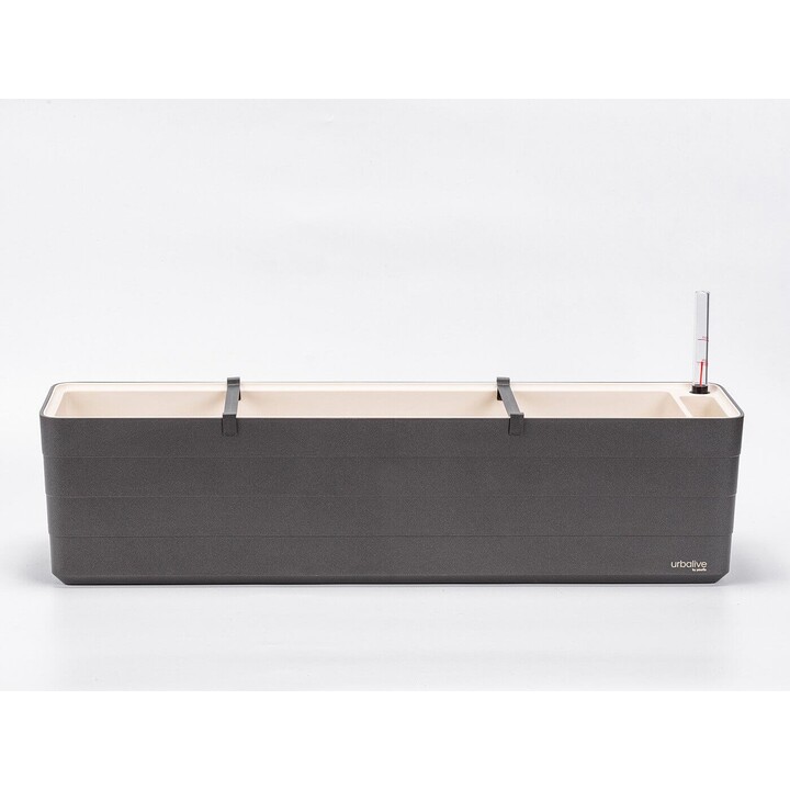Maceta rectangular autorriego URBALIVE BERBERIS de 80 x 20 cm, gris.
