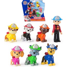 PAW Patrol Fire Rescue Team Pack with 7 Collectible Action Figures, featuring Ryder and the 6 Patrol Pups