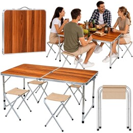 Ensemble de mobilier de camping pliable Lean 29319 - Table et 4 tabourets, en bois