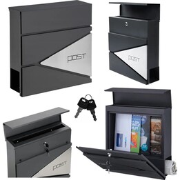 Lean 26729 Large Post Box & Newspaper Holder (Anthracite, 37x37x10.5cm)