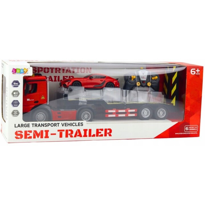22707 RC: Camión de juguete transportador de coches con mando a distancia, escala 1:16, rojo