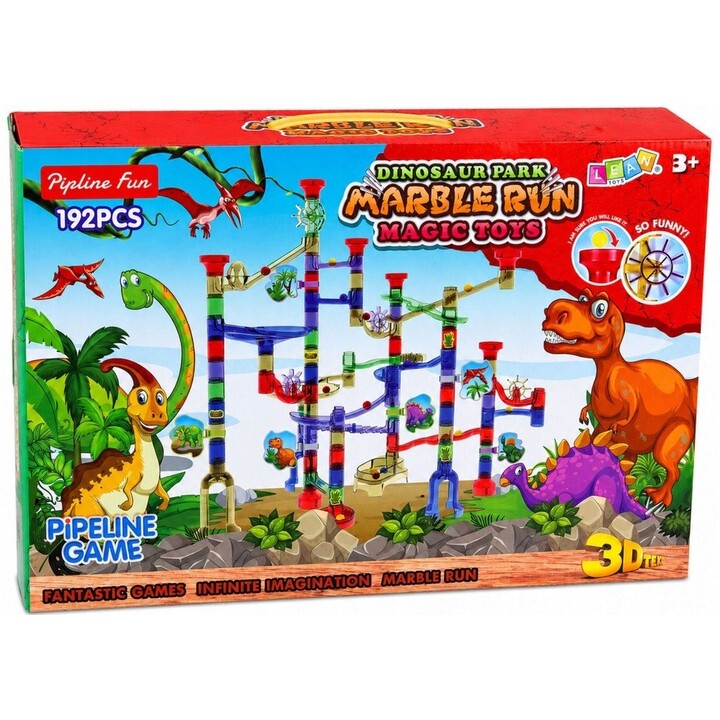 32085 Juego de bloques de construcción con túnel y pista de bolas con dinosaurios de colores, 192 piezas