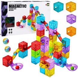 32078 Bunte magnetische Bausteine, Würfel und Kugelbahn, 60-teilig