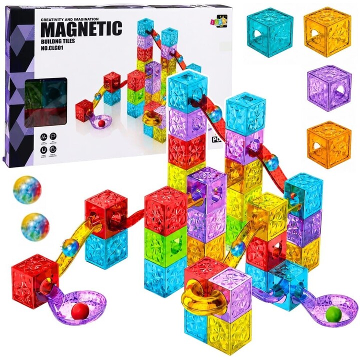 32078 Cubos magnéticos de colores para construir y crear circuitos de bolas, 60 piezas