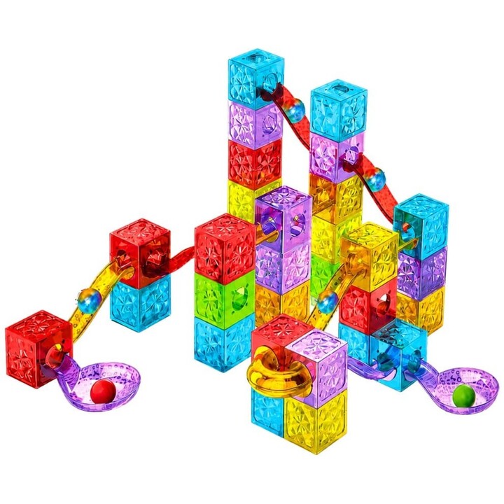 32078 Cubos magnéticos de colores para construir y crear circuitos de bolas, 60 piezas