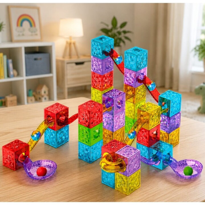 32078 Cubos magnéticos de colores para construir y crear circuitos de bolas, 60 piezas