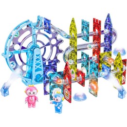 28817 Blocchi magnetici spaziali, pista per palline, figurine luminose, 120 pezzi