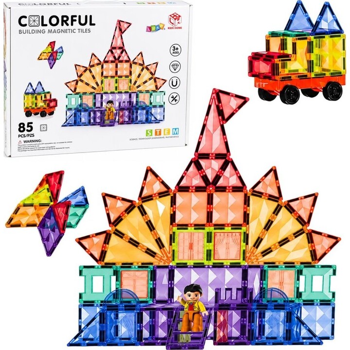 32060 Bloques de construcción magnéticos de colores, paneles 3D STEM, 85 piezas