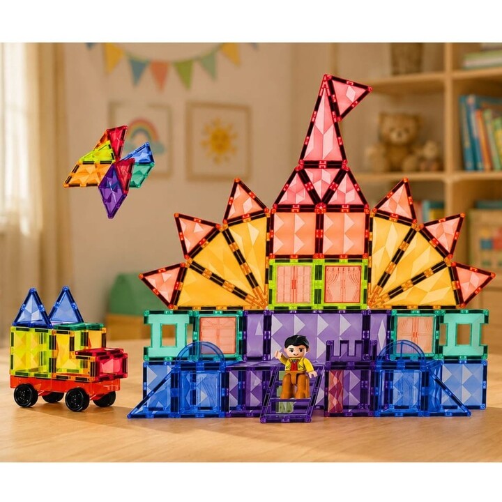 32060 Bloques de construcción magnéticos de colores, paneles 3D STEM, 85 piezas
