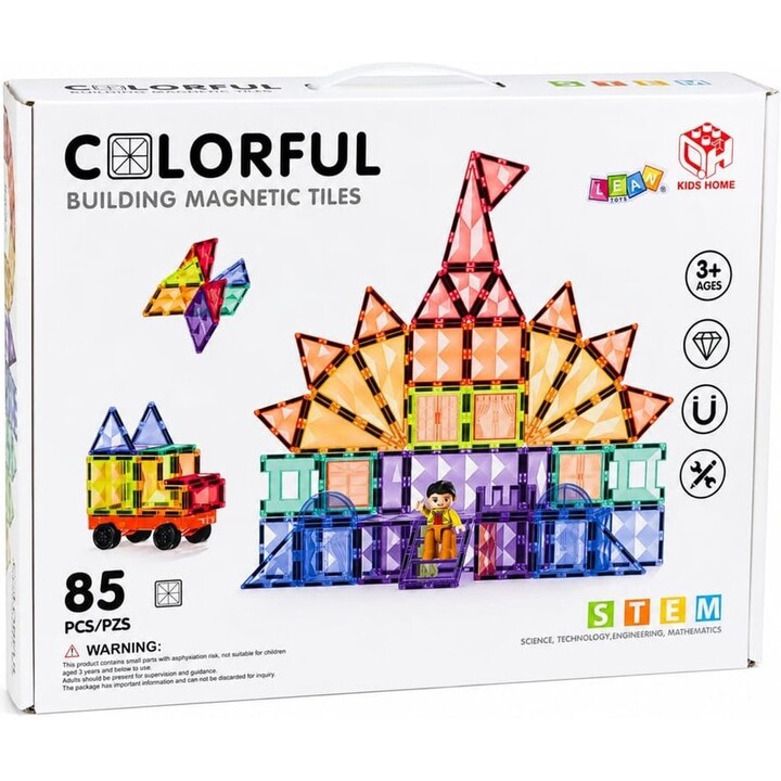 32060 Bloques de construcción magnéticos de colores, paneles 3D STEM, 85 piezas
