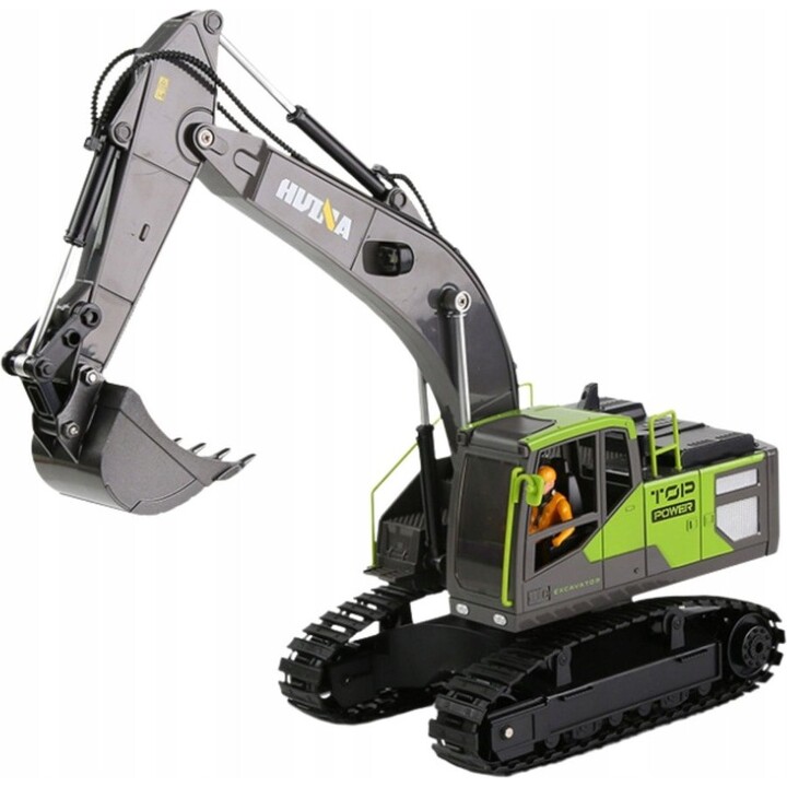 14019 Huina: Excavadora de orugas de juguete con mando a distancia, escala 1:18, color verde
